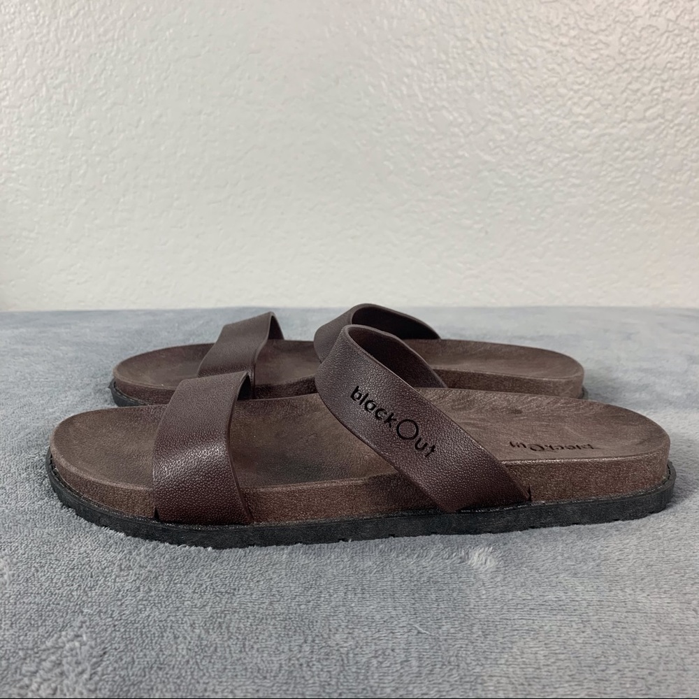 Black Out Men’s Brown Slip On Sandals Shoes 12